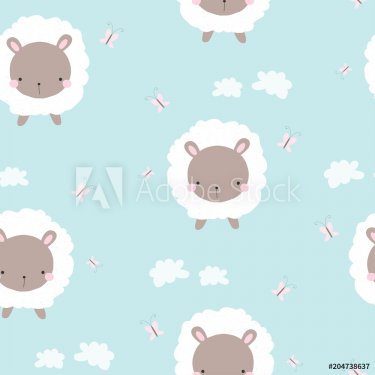 Cute white sheep seamless pattern. Childish print. Vector hand drawn illustra... - 901151853