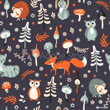 Cute woodland animals pattern - 901151837