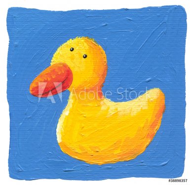 Cute yellow duck on the blue background - 900458599