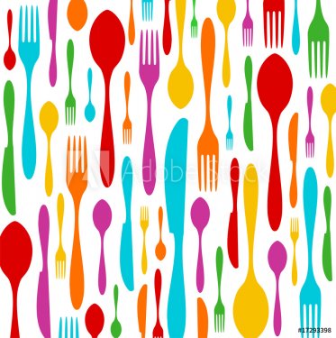 Cutlery colorful pattern on white