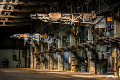 Dark industrial interior of a building - 901144061