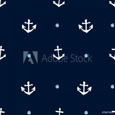 Dark navy seamless anchor background. Hand drawn texture. - 901143597