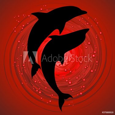 Delfini Coppia Amore in Rosso-Dolphins Love on Red Background - 900469238