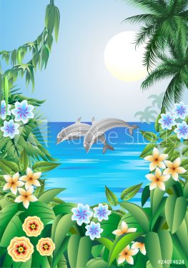 Delfini in Cornice di Fiori-Dolphins on Flowers Frame