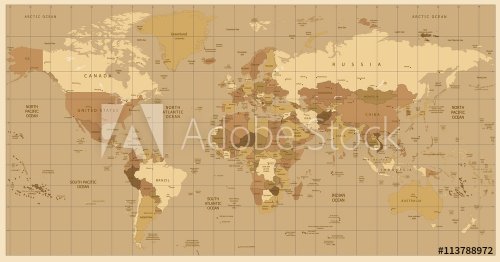 Detailed World Map in colors of brown - 901148382