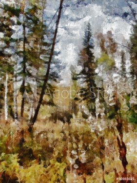 Digital structure of painting. Autumn forest
