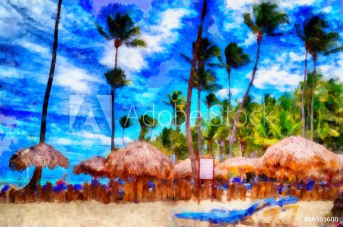 Digital structure of painting. Dominican beach