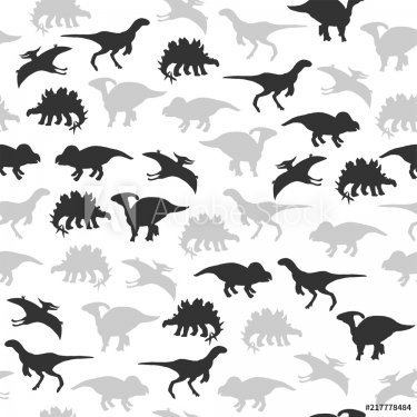 Dinosaur silhouette monochrome seamless pattern. Vector hand drawn illustration. - 901151841