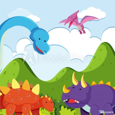 Dinosaur Surrounded with Beautiful Nature - 901151993