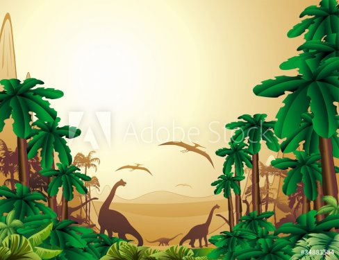 Dinosauri Sfondo Giurassico-Dinosaurs Jurassic Landscape - 900460494