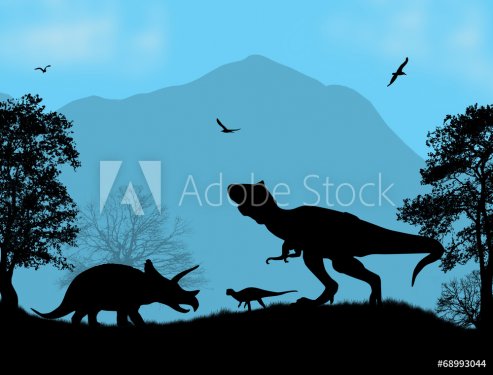 Dinosaurs Silhouettes  in beautiful place - 901147138