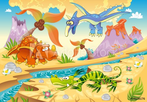Dinosaurs with prehistoric background. Vector illustration