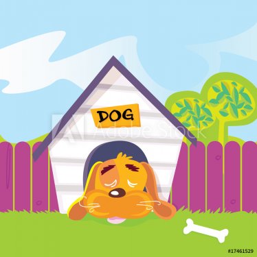 Dog sleeping in dog house. Vector Illustration. - 900706110