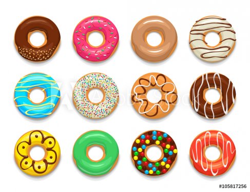 Donuts icons set, cartoon style