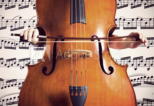 Double bass on musical score