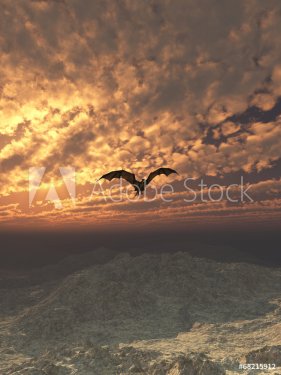 Dragon Flying at Sunset - 901146567