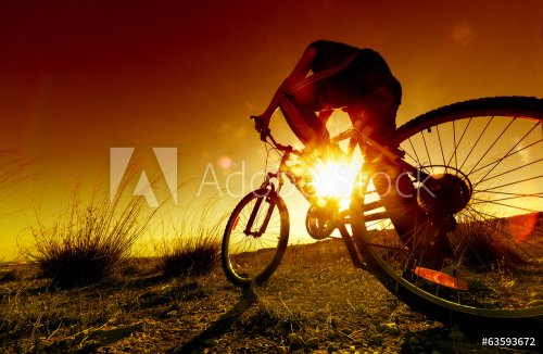 Dreamy sunset and healthy life.Fields and bicycle