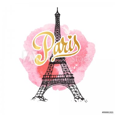 Eiffel tower parisian symbol. Hand drawn vector greeting card.