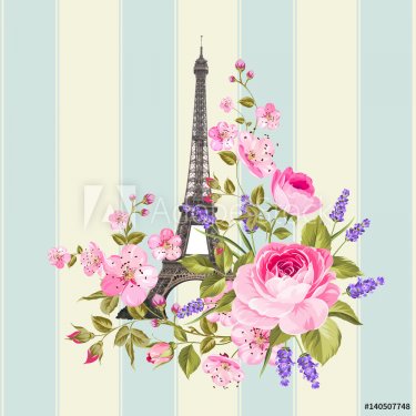 Eiffel tower post card design. Template of vintage post card with eiffel towe... - 901151292