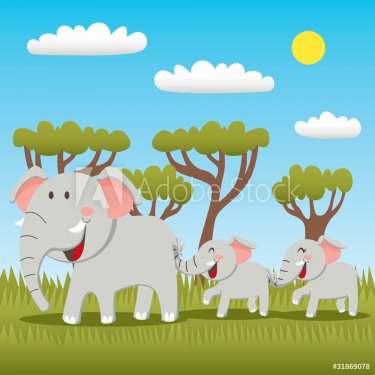 Elephant family walking together - 901138692