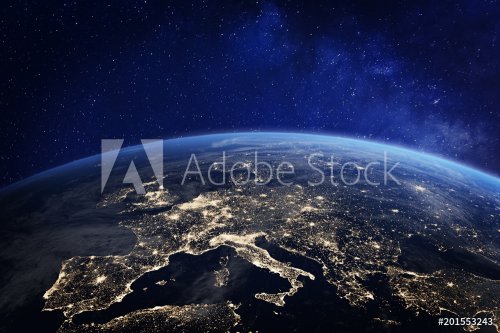 Europe at night from space, city lights, elements from NASA - 901152141
