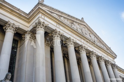 Facade of the National Archives Building in Washington DC on a Clear Autumn Day