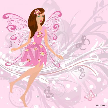 Fairy girl on a romantic floral background - 901138417