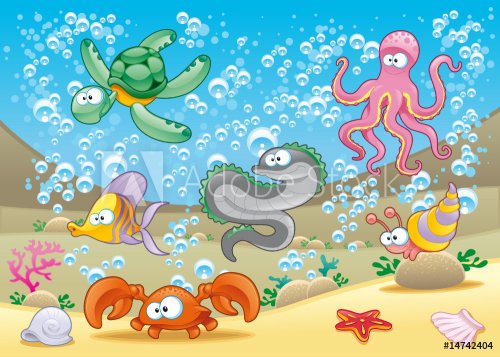 Family of marine animals in the sea