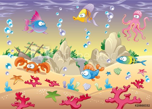 Family of marine animals in the sea. Vector illustration - 900455705