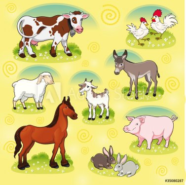Farm animals. Vector and cartoon isolated characters. - 900454311