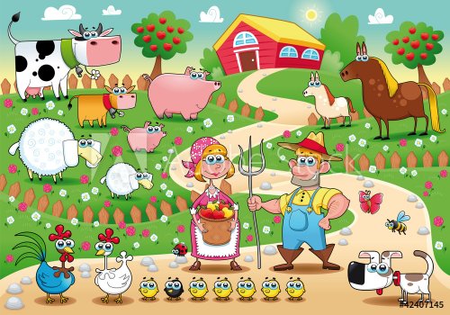 Farm Family. Funny cartoon and vector illustration. - 900452365