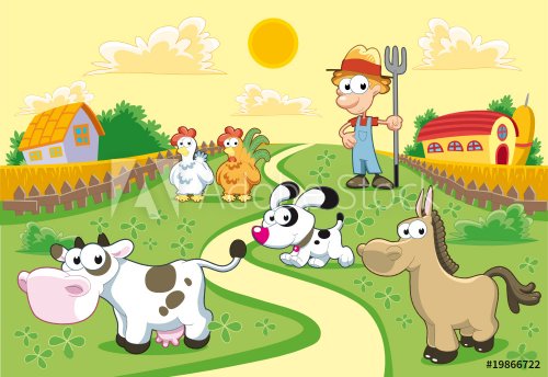 Farm Family with background. - 900454452