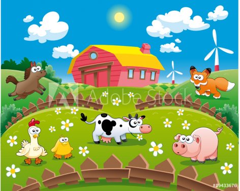 Farm illustration. Funny cartoon and vector scene. - 900454285