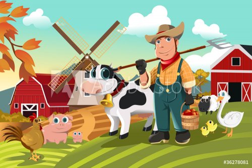 Farmer at the farm with animals - 900454486