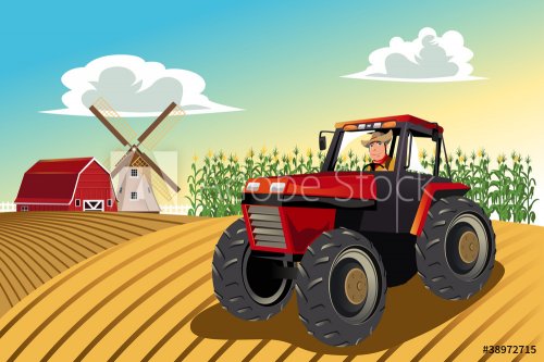 Farmer riding a tractor - 900459758