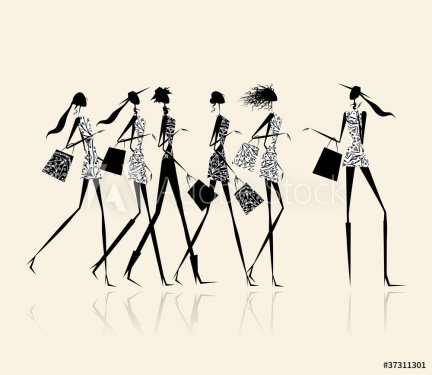 Fashion girls with shopping bags, illustration for your design - 900459087