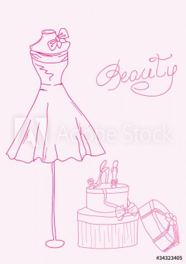 Fashion stylized doodles - lady's dress and shoes - 900600935