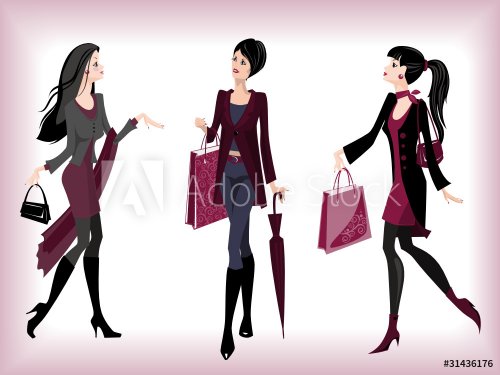 Fashionable women going from shop