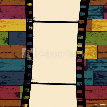 Film strip on colorful seamless wooden background. Vector, EPS10