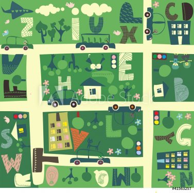find alphabet on a seamless cartoon map