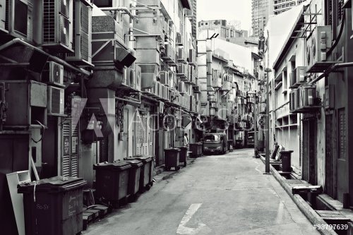 Fine Art Photography Singapore, A back alley of City, Singapore Black and white - 901153407