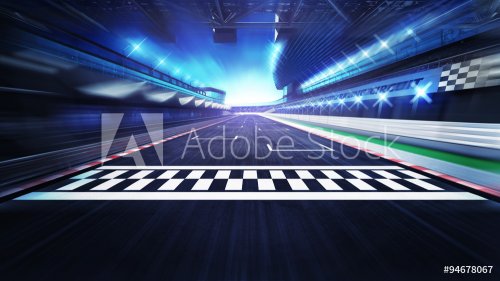 finish line on the racetrack with spotlights in motion blur