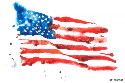 Flag of America, hand drawn watercolor illustration. - 901153698