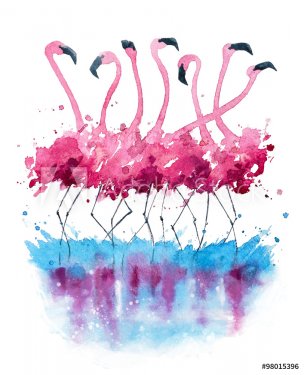 Flamingos watercolor painting  - 901153454