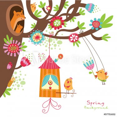 Floral background with birds - 901145436
