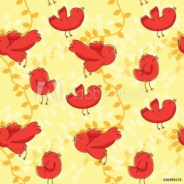 floral seamless pattern with birds - 900461582