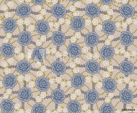 Floral seamless pattern with blue roses - 900461669