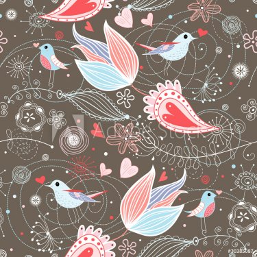 floral summer pattern with birds - 900459188