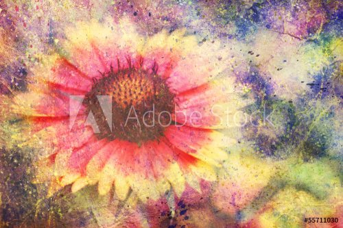 flower and watercolor splashes - 901143043