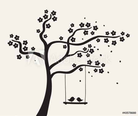 Flower love tree silhouette. Vector illustration